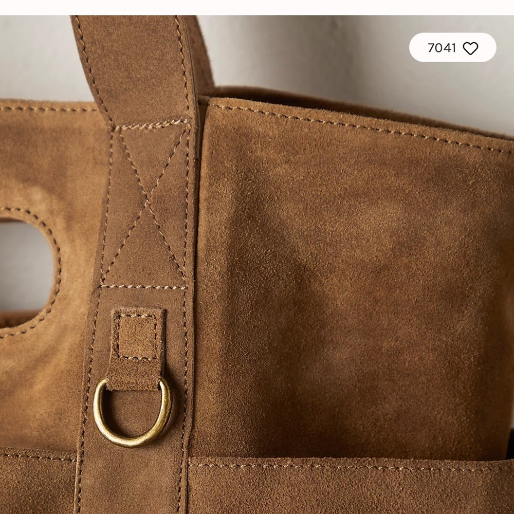 Elegant Suede Tote Bag - Brown - Picture 5 of 6